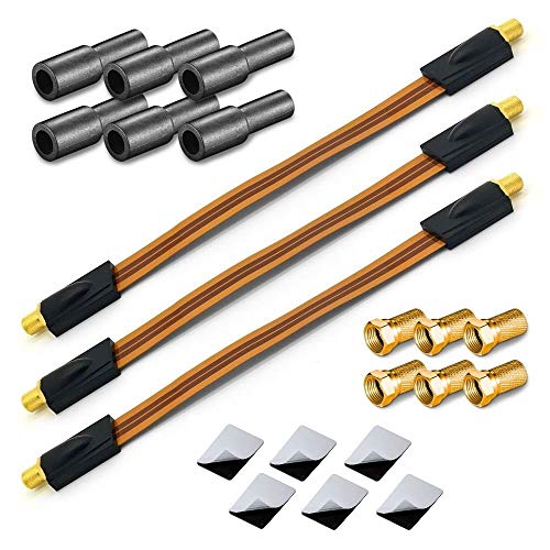 HD Fensterdurchführung Sat Kabel 3 x Flachkabel UltraSlim vergoldet + 6 F-Stecker 6x Gummitülle Koaxialkabel extrem flach F Stecker Gummitülle Fenster Tür Wohnwagen Camping HDTV 3D 4K TV ARLI 3 Stück UltraSlim Stecker Tülle von ARLI