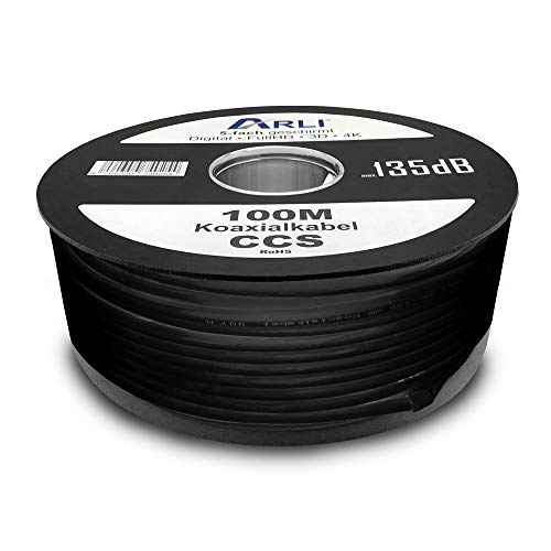 HD Sat Kabel 100 m Koaxialkabel 135 dB Koaxial 5 fach geschirmt Satkabel TV Antennenkabel Koax DVB-S2 DVB-C2 DVB-T2 BK 4K 100m schwarz ARLI von ARLI