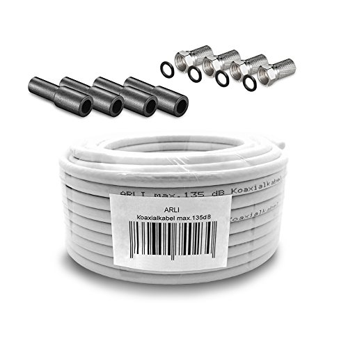 ARLI 15m Koaxialkabel – max. 135 dB 5-fach geschirmt UV-beständig + 4x F-Stecker & 4x Gummitüllen für DVB-S DVB-T2 4K HDTV ARLI 15m Koaxialkabel – max. 135 dB 5-fach geschirmt UV-beständig + 4x F-Stecker & 4x Gummitüllen für DVB-S DVB-T2 4K HDTV von ARLI