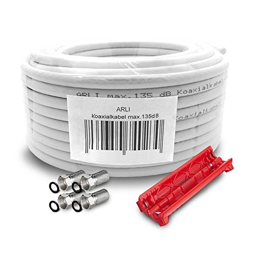 ARLI 15m Koaxialkabel – max. 135 dB 5-fach geschirmt UV-beständig + 4x F-Stecker & Abisoliermesser für DVB-S DVB-T2 4K HDTV ARLI 15m Koaxialkabel – max. 135 dB 5-fach geschirmt UV-beständig + 4x F-Stecker & Abisoliermesser für DVB-S DVB-T2 4K HDTV von ARLI