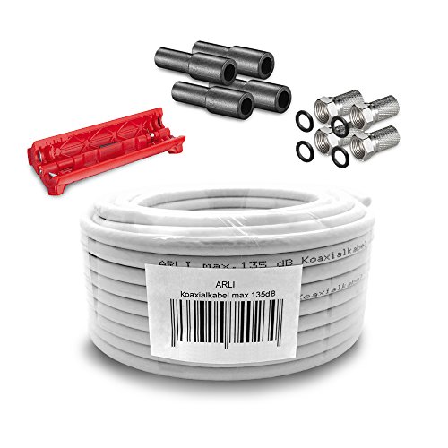 ARLI 20m Koaxialkabel – max. 135 dB 5-fach geschirmt UV-beständig + 4x F-Stecker & 4x Gummitülle & Abisoliermesser für DVB-S DVB-T2 4K HDTV ARLI 20m Koaxialkabel – max. 135 dB 5-fach geschirmt UV-beständig + 4x F-Stecker & 4x Gummitülle & Abisoliermesser für DVB-S DVB-T2 4K HDTV von ARLI
