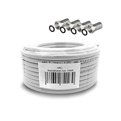 HD Sat Kabel 20 m Koaxialkabel 135 dB 4 x F Stecker Koaxial 5-fach geschirmt Satkabel TV Antennenkabel Koax 4K F-Stecker Dichtring ARLI von ARLI