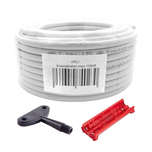 ARLI 20m Koaxialkabel 135dB 5-fach geschirmt + Abisolierer & Aufdrehhilfe – Werkzeug Set für DVB-S/S2 DVB-T/T2 DVB-C/C2 4K UHD HDTV Sat Antennenkabel von ARLI