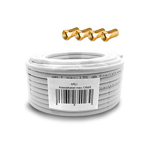 ARLI 20m Koaxialkabel – max. 135 dB 5-fach geschirmt UV-beständig + 4x F-Stecker vergoldet mit breiter Mutter & Dichtring für DVB-S DVB-T2 4K HDTV ARLI 20m Koaxialkabel – max. 135 dB 5-fach geschirmt UV-beständig + 4x F-Stecker vergoldet mit breiter Mutter & Dichtring für DVB-S DVB-T2 4K HDTV von ARLI