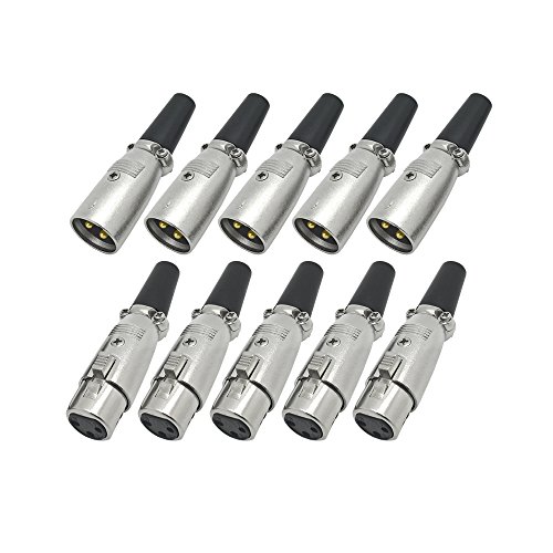 XLR 5x Buchse Kupplung female + 5x Stecker male vergoldet 3-polig mit Zugentlastung zur Kabelkonfektionierung Montage Sound Mikrofon Anlage Audio Mikrofonkabel Kabel Set 10x ARLI 5xStecker + 5xBuchse von ARLI