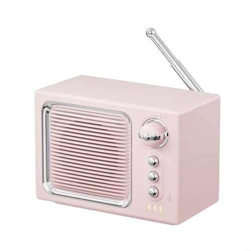ARMYJY Mini-Retro-TV 5.0-Lautsprecher, tragbar, kabellos, weißes Rauschen, Musik-Player mit TF-Karte, Unterstützung für Schlaf, Heimdekoration (Rosa) von ARMYJY