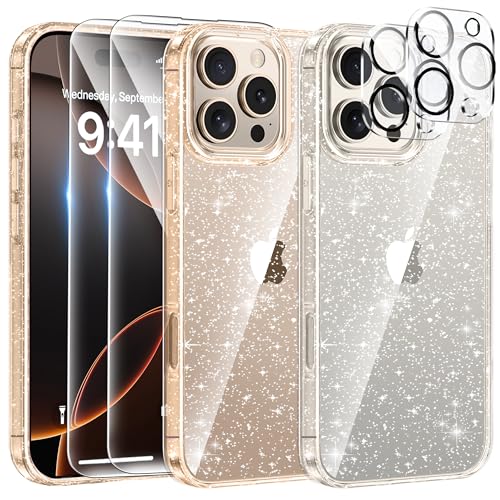 AROYI 5 in 1 Klar Glitzer Handyhülle Kompatibel mit iPhone 16 Pro Hülle Glitzer mit 2 Schutzfolie + 2 Kameraschutz, Handyhülle Kompatibel mit iPhone 16 Pro Transparent Weiche TPU Silikon Case AROYI 5 in 1 Klar Glitzer Handyhülle Kompatibel mit iPhone 16 Pro Hülle Glitzer mit 2 Schutzfolie + 2 Kameraschutz, Handyhülle Kompatibel mit iPhone 16 Pro Transparent Weiche TPU Silikon Case von AROYI