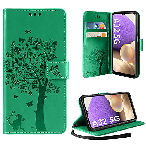 AROYI Hülle Kompatibel mit Samsung Galaxy A32 5G Lederhülle, PU Leder Flip Tasche Handyhülle mit [Kartenfach] [Magnetverschluss] Standfunktion Brieftasche Handy Schutzhülle Grün von AROYI