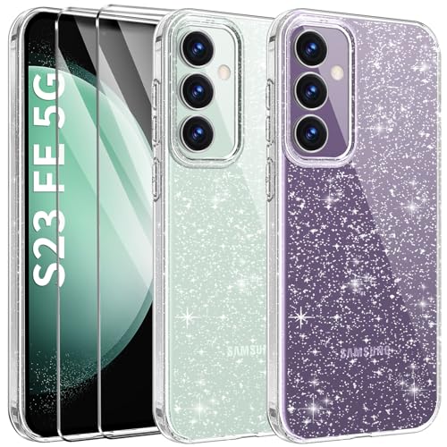 AROYI Klar Glitzer Handyhülle Kompatibel mit Samsung Galaxy S23 FE 5G Hülle Glitzer mit 2 Stück Schutzfolie, Handyhülle Samsung S23 FE 5G Transparent Weiche TPU Silikon Case [Anti-Yellowing] von AROYI