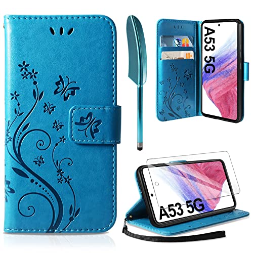 AROYI Lederhülle Kompatibel mit Samsung Galaxy A53 5G Hülle und Schutzfolie, Flip Wallet Handyhülle PU Leder Tasche Case Kartensteckplätzen Schutzhülle von AROYI