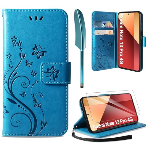 AROYI Lederhülle Kompatibel mit Xiaomi Redmi Note 13 Pro 4G（Nicht für 5G） Hülle und Schutzfolie,Flip Wallet Handyhülle PU Leder Tasche Case Kartensteckplätzen Schutzhülle Xiaomi Redmi Note 13 Pro 4G von AROYI