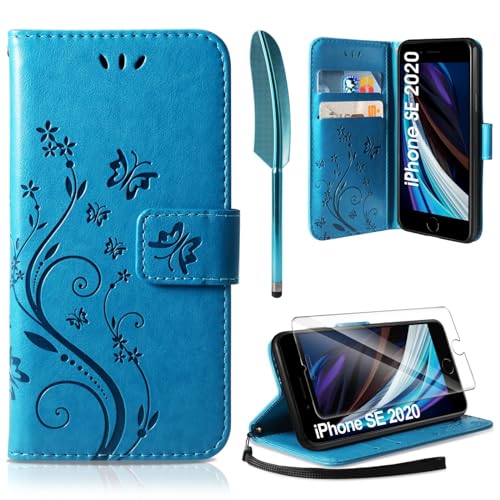 AROYI Lederhülle Kompatibel mit iPhone SE 2022/2020/7/8 Hülle und Schutzfolie, Handyhülle Flip PU Leder Wallet Tasche Case Schutzhülle Kompatibel mit iPhone SE 2022/2020/7/8 von AROYI