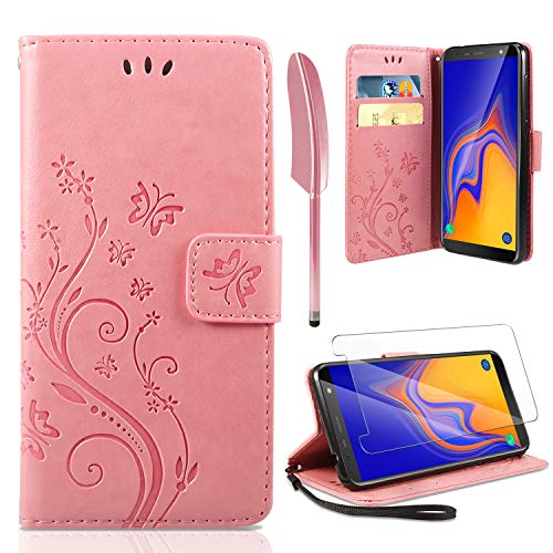 AROYI Lederhülle Samsung Galaxy A10 Flip Hülle + Schutzfolie,Samsung Galaxy A10 Wallet Case Handyhülle PU Leder Tasche Case Brieftasche mit Schutzhülle für Samsung Galaxy A10 Rosa von AROYI