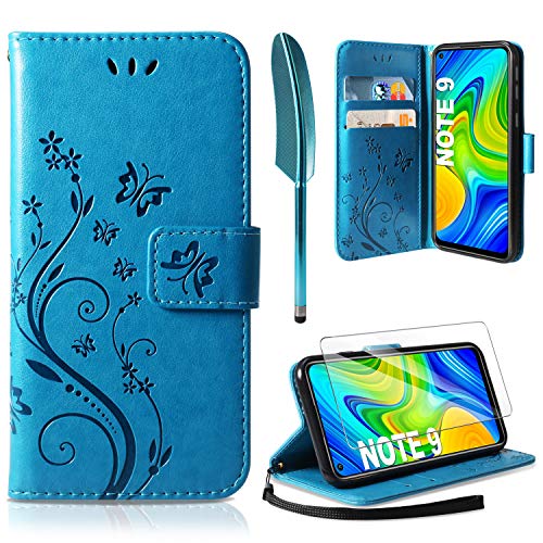 AROYI Lederhülle Xiaomi Redmi Note 9 Hülle + HD Schutzfolie, Xiaomi Redmi Note 9 Flip Wallet Handyhülle PU Leder Tasche Case Kartensteckplätzen Schutzhülle für Xiaomi Redmi Note 9 von AROYI