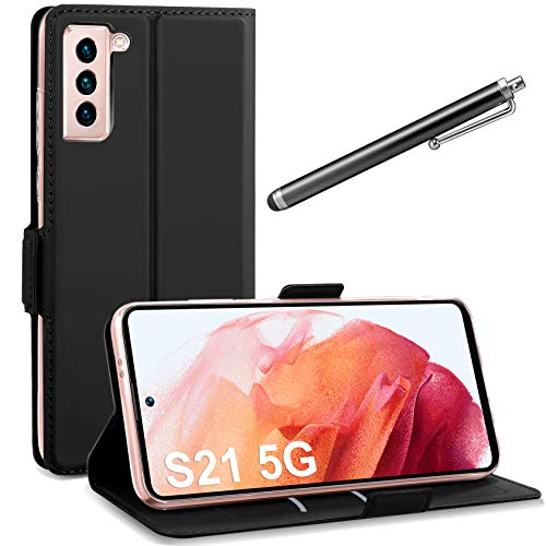 Aroyi Schutzhülle für Samsung Galaxy S21 5G und kapazitivem Eingabestift, 360 Grad Schutzhülle, TPU-Silikon, Flip-Case, Magnetverschluss, kompatibel mit Samsung S21 5G, Schwarz von AROYI