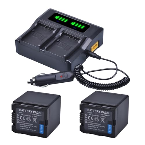 Lithium-Akku: VBN260 Kamera-Akku + LED-Schnell-Doppelladegerät, Kompatibel Mit Panasonic, for VW-VBN26 HC-X800 HC-X900 VW-VBN390 HDC-SD800 HDC-SD900(2Battery 1Charger EU) von ARPZPPSK