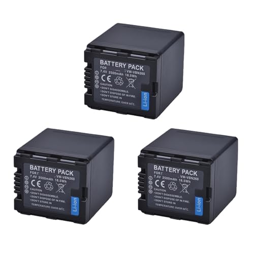 Lithium-Akku: VBN260 Kamera-Akku + LED-Schnell-Doppelladegerät, Kompatibel Mit Panasonic, for VW-VBN26 HC-X800 HC-X900 VW-VBN390 HDC-SD800 HDC-SD900(3 Battery) von ARPZPPSK
