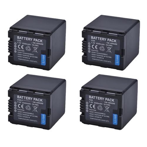 Lithium-Akku: VBN260 Kamera-Akku + LED-Schnell-Doppelladegerät, Kompatibel Mit Panasonic, for VW-VBN26 HC-X800 HC-X900 VW-VBN390 HDC-SD800 HDC-SD900(4 Battery) von ARPZPPSK