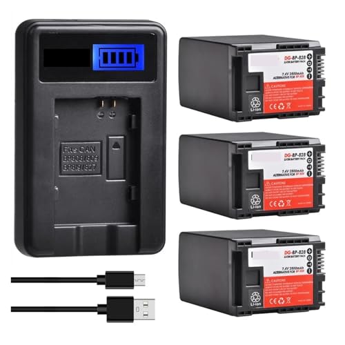 Lithiumbatterie: 2800 MAh BP-828 BP828-Batterie + LCD-USB-Ladegerät, Kompatibel Mit Canon, for VIXIA HF G50 HF G60 XA40 XA45 GX10 HF G20 HF G21 HFG40 XA10 XA11(3 Battery Set) von ARPZPPSK