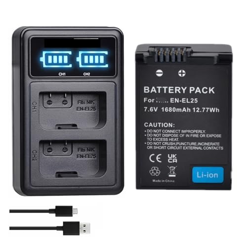 Lithiumbatterie: 7,6 V 1680 MAh EN-EL25 ENEL25 ENEL25B-Akku Und USB-Ladegerät, Kompatibel Mit Nikon, for Z FC Z50 Z30 ZFC-Kamera, Wiederaufladbarer Lithium-Ionen-Akku(1 Battery 1charger) von ARPZPPSK