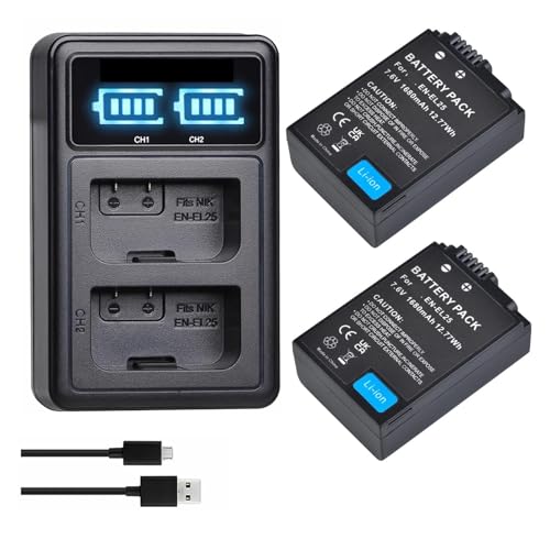 Lithiumbatterie: 7,6 V 1680 MAh EN-EL25 ENEL25 ENEL25B-Akku Und USB-Ladegerät, Kompatibel Mit Nikon, for Z FC Z50 Z30 ZFC-Kamera, Wiederaufladbarer Lithium-Ionen-Akku(2 Battery 1charger) von ARPZPPSK