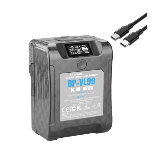 Lithiumbatterie: for BP-VL99 14,4 V 99 Wh V-Mount-Batterie Mit LCD-Display, V-Verriegelung, V-förmige Li-Ionen-Batterie, PD-Schnellladung for Kamera-DSLR-Batterie(1 Pc Battery) von ARPZPPSK