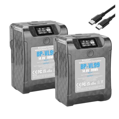 Lithiumbatterie: for BP-VL99 14,4 V 99 Wh V-Mount-Batterie Mit LCD-Display, V-Verriegelung, V-förmige Li-Ionen-Batterie, PD-Schnellladung for Kamera-DSLR-Batterie(2 Pcs Battery) von ARPZPPSK