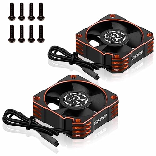 2 Stück RC Motor Kühlkörper 35 mm 21000 U/min 8,4 V Aluminium ESC Motor Lüfter für RC Auto 1/8 1/10 Maßstab 3650, 3660, 540, 550 bürstenloser Motor (Schwarz Orange) von ARRAROWN