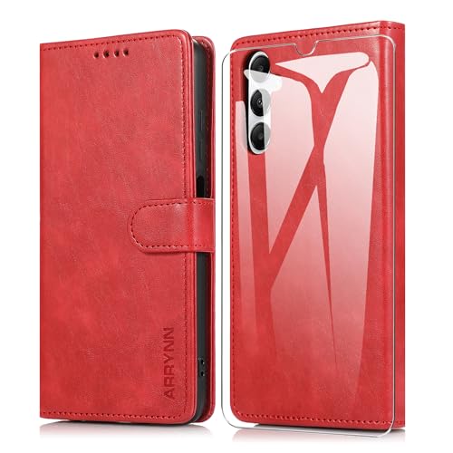 ARRYNN Hülle für Samsung Galaxy A15 4G / 5G + Schutzfolie,Handyhülle für Samsung Galaxy A15 4G,Flip PU Tasche Schutzhülle Samsung Galaxy A15 5G - Rot von ARRYNN