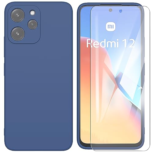 ARRYNN Hülle für Xiaomi Redmi 12 4G / 5G (6,79 Zoll) + Schutzfolie,Handyhülle Liquid Silikon TPU Case Cover Schutzhülle für Xiaomi Redmi 12 4G / 5G - Blau von ARRYNN