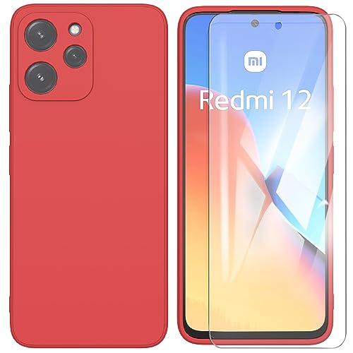 ARRYNN Hülle für Xiaomi Redmi 12 4G / 5G (6,79 Zoll) + Schutzfolie,Handyhülle Liquid Silikon TPU Case Cover Schutzhülle für Xiaomi Redmi 12 4G / 5G - Rot von ARRYNN
