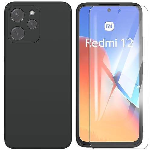 ARRYNN Hülle für Xiaomi Redmi 12 4G / 5G (6,79 Zoll) + Schutzfolie,Handyhülle Liquid Silikon TPU Case Cover Schutzhülle für Xiaomi Redmi 12 4G / 5G - Schwarz von ARRYNN