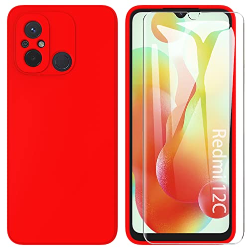 ARRYNN Hülle für Xiaomi Redmi 12C / Redmi 11A (6,71 Zoll) + Schutzfolie,Handyhülle Liquid Silikon TPU Case Cover Schutzhülle für Xiaomi Redmi 12C / Redmi 11A - Rot von ARRYNN