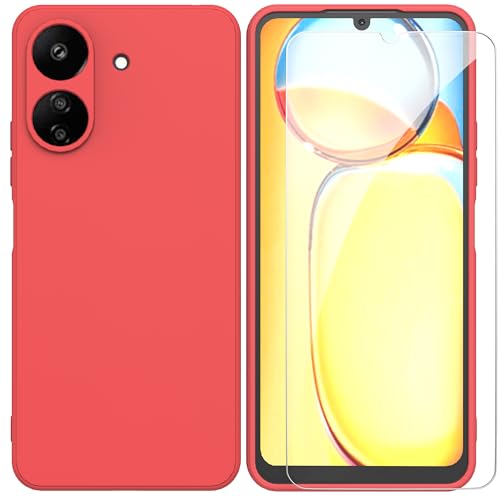 ARRYNN Hülle für Xiaomi Redmi 13C (6,74 Zoll) + Schutzfolie,Handyhülle Liquid Silikon TPU Case Cover Schutzhülle für Xiaomi Redmi 13C - Rot von ARRYNN