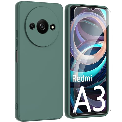 ARRYNN Hülle für Xiaomi Redmi A3 4G (6,71 Zoll) + Schutzfolie,Handyhülle Liquid Silikon TPU Case Cover Schutzhülle für Xiaomi Redmi A3 4G - Dunkelgrün von ARRYNN