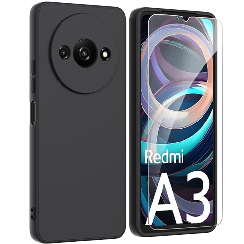 ARRYNN Hülle für Xiaomi Redmi A3 4G (6,71 Zoll) + Schutzfolie,Handyhülle Liquid Silikon TPU Case Cover Schutzhülle für Xiaomi Redmi A3 4G - Schwarz von ARRYNN