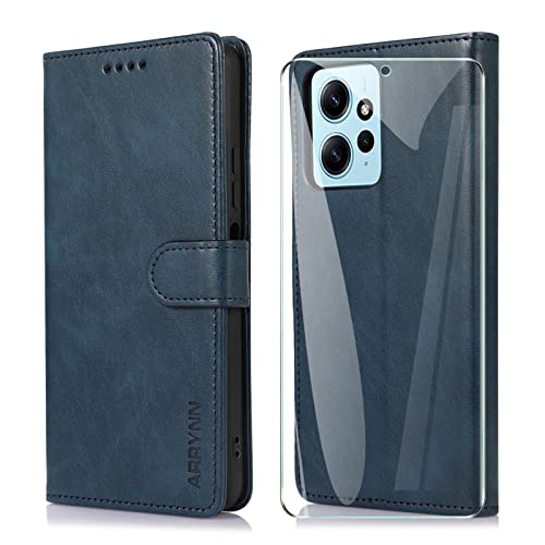 ARRYNN Hülle für Xiaomi Redmi Note 12 4G + Schutzfolie,Handyhülle für Xiaomi Redmi Note 12 4G Handyhülle,Flip PU Tasche Schutzhülle Xiaomi Redmi Note 12 4G - Blau von ARRYNN