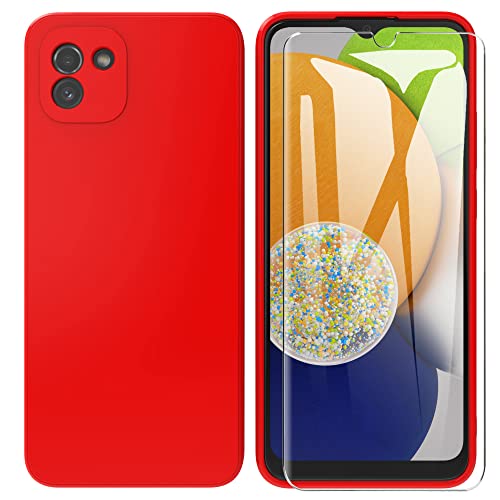 ARRYNN Samsung Galaxy A03 Hülle + Displayschutz,Handyhülle Liquid Silikon TPU Case Cover Schutzhülle für Samsung Galaxy A03 - Rot von ARRYNN