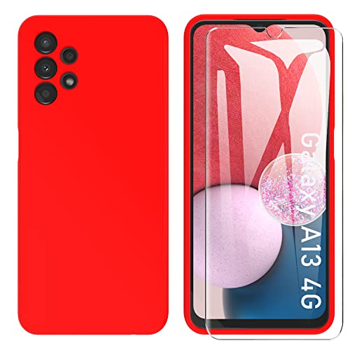 ARRYNN Samsung Galaxy A13 4G Hülle + Displayschutz,Handyhülle Liquid Silikon TPU Case Cover Schutzhülle für Samsung Galaxy A13 - Rot von ARRYNN