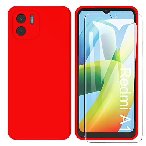 ARRYNN Xiaomi Redmi A2 / A1 4G Hülle + Schutzfolie,Handyhülle Liquid Silikon TPU Case Cover Schutzhülle für Xiaomi Redmi A2 / A1 4G - Rot von ARRYNN
