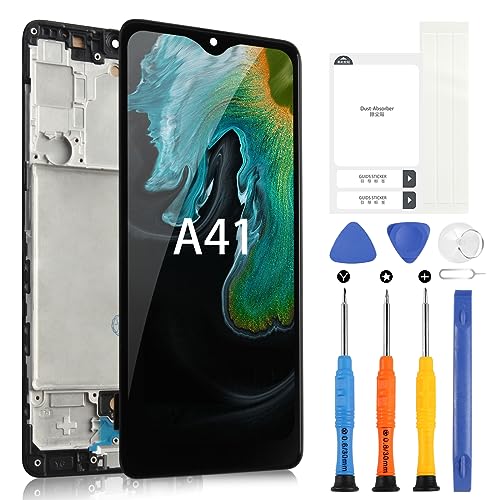 A41 LCD-Bildschirm für Samsung Galaxy A415F 6,1 Zoll (6,1 Zoll), Ersatz mit Rahmen, Digitazer für SM-A415F SCV48 SC-41A Touch Screen Assembly Bildschirm Ersatz mit Reparaturset, gehärtetes Glas von ARSSLY