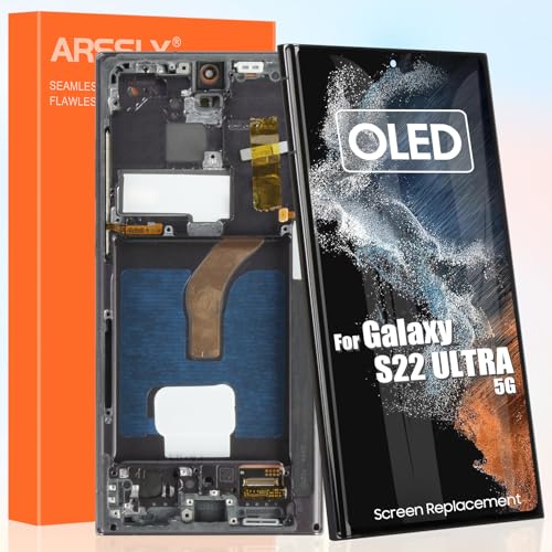OLED Bildschirm für Samsung Galaxy S22 Ultra 5G LCD Display für Samsung S22 Ultra 5G SM-S908U SM-S908A LCD Touchscreen Digitazer Full Assembly mit Reparatur-Set (Schwarz mit Rahmen, US Version) von ARSSLY