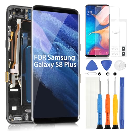 AMOLED Bildschirm für Samsung Galaxy S8 Plus LCD Display, für Samsung Galaxy S8+ SM-G955 LCD Touchscreen Digitazer Assembly Ersatz mit Reparatur-Set (Schwarz mit Rahmen) von ARSSLY