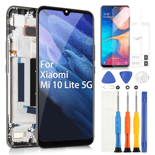 AMOLED Bildschirm für Xiaomi Mi 10 Lite 5G M2002J9G M2002J9S XIG01 6,57 Zoll LCD Display Touchscreen Digitazer Assembly Ersatz mit Rahmen, Reparaturwerkzeug-Set (Unterstützung Fingerprint) von ARSSLY