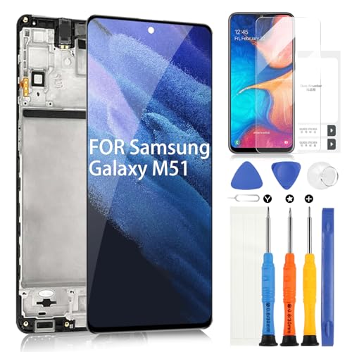 AMOLED LCD Display für Samsung Galaxy M51 M515 M515F M515F/DS Touchscreen Montage Glas Digitalisierer mit Reparaturset (Schwarz mit Rahmen) von ARSSLY
