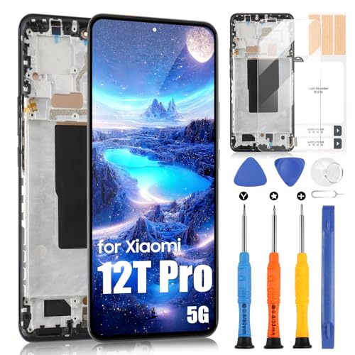 AMOLED LCD Display für Xiaomi 12T 5G 22071212AG für Xiaomi 12T Pro 5G 22081212UG 22081212G Ersatz Touchscreen Assembly mit Reparatur Kit mit Rahmen (Fingerprint Unlocking Supported) von ARSSLY