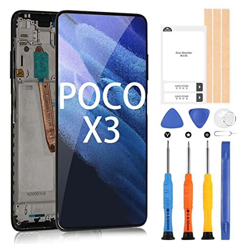 ARSSLY Bildschirm für Xiaomi Poco X3 / Poco X3 NFC/Poco X3 PRO LCD, 6,09 Zoll Display Touch Digitizer Glas Montage mit Werkzeugen Schwarz mit Rahmen von ARSSLY