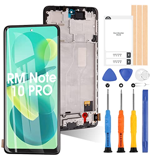 ARSSLY Bildschirm für Xiaomi Redmi Note 10 PRO M2101K6G M2101K6R 6,67 Zoll LCD Display Touch Digitizer Ersatz Glasgruppe mit Werkzeuge (Schwarz mit Rahmen) von ARSSLY