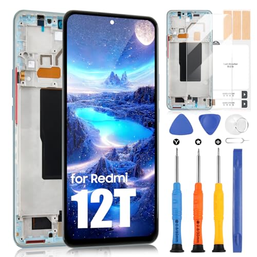 ARSSLY Display für Xiaomi 12T 22071212AG LCD Display für Xiaomi 12T Pro 5G 2022 Touchscreen Digitizer Assembly Reparatur Set (Blau mit Rahmen, Incell) von ARSSLY