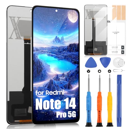 ARSSLY Incell Display für Xiaomi Redmi Note 14 Pro 5G LCD Display für Redmi Note 14 Pro 5G 24090RA29G Touchscreen Digitizer Assembly Reparatur Set (Schwarz, keine Halterung für Fingerabdrücke) von ARSSLY